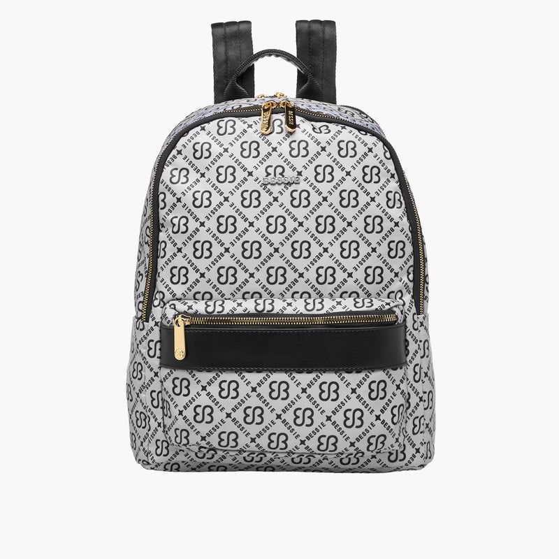 Bessie London Monogram Print Backpack with Adjustable Shoulder Straps and Zip Closure - 30x37x14 cms - Image 1